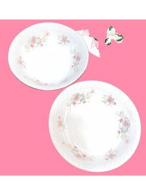 Vintage Chinese Export Porcelain Swirl Rim Floral Bowls Teacup Mark Pair of 2